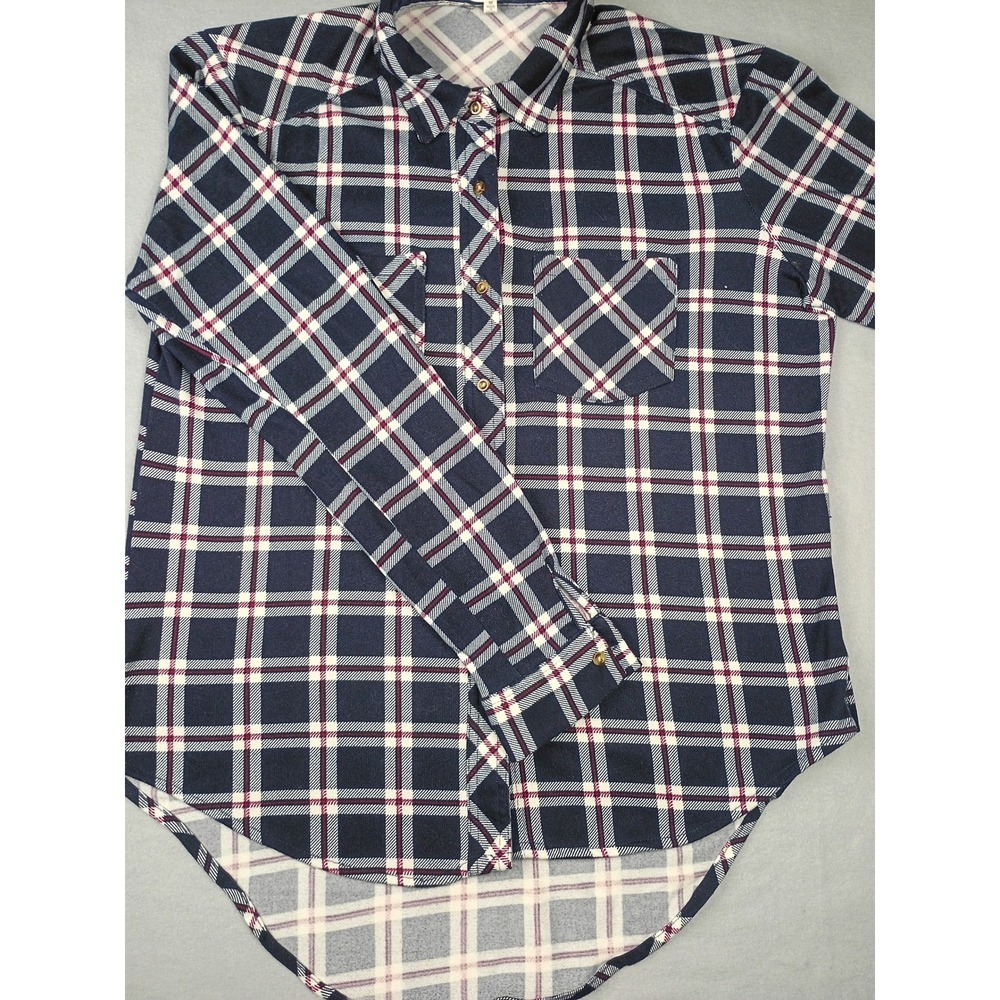 Eden & Olivia Button Up Shirt Women's Medium M Red Blue White Plaid Long Sleeves - Picture 2 of 8